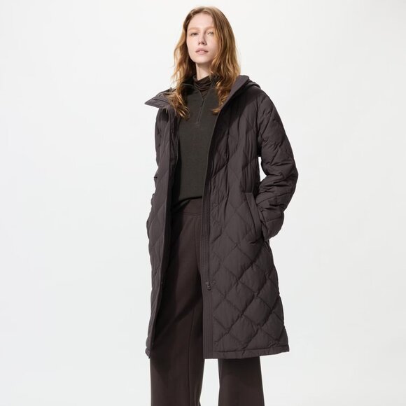 Uniqlo Puffer “Pufftech” Long Coat PUFFTECH LONG COAT  -NWT Small Brown - Picture 1 of 11